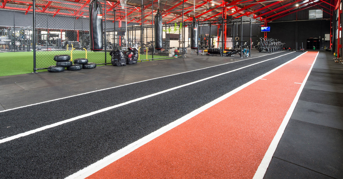 Indoor gym fitted with synthetic turf